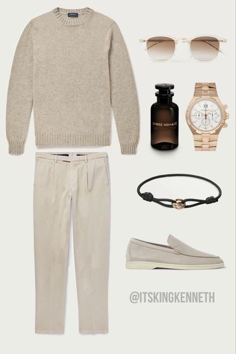 Loro Piana Loafers Outfit Men, Styleboard Men, Loro Piana Loafers Outfit Man, Men’s Clean Aesthetic, Loro Piana Aesthetic Men, Old Money Loafers Men, How To Dress Old Money Men, Cartier Trinity Bracelet Men, Loro Piana Summer Walk Outfit Man