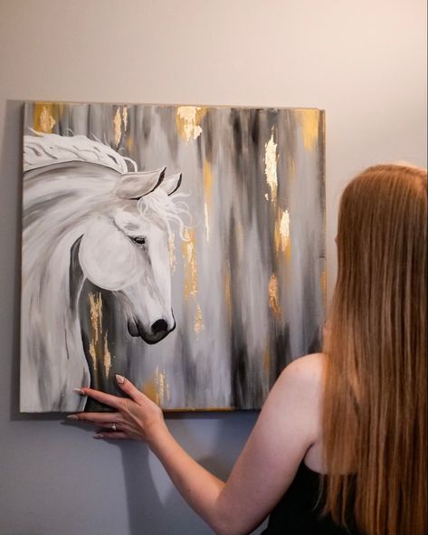 Horse Painting Beginner, Easy Horse Paintings For Beginners, Horse Painting On Canvas Easy, Ideas Painting Canvas, Horse Painting On Canvas, Beginner Painting On Canvas, Beginners Acrylic Painting, Horse Canvas Painting, Oil Painting For Beginners