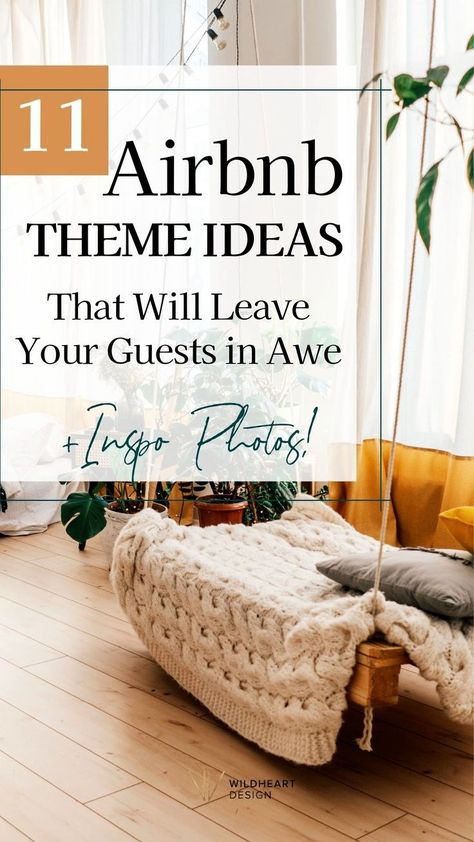 Elevate your Airbnb interior design with these unique theme ideas! Whether you're going for something bold and fun or relaxed and cozy, this guide will show you how to bring each Airbnb theme to life. With these styling and themed decor ideas, and tricks for improving your vacation rental homes, you’ll transform your space into a must-see destination. Give your guests an experience they won’t forget! Ideal for new Airbnb hosts or those who want to renovate their rental. Unique Airbnb Ideas Interior, 1 Bedroom Airbnb Ideas, Beach Airbnb Ideas, Airbnb Cabin Decor, Air B&b Ideas, Airbnb Staging Ideas, Themed Airbnb Ideas, Airbnb Must Haves, Starting Airbnb