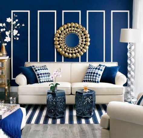 Royal Blue Living Room Decor, Royal Blue Living Room, Blue Living Room Color, Royal Blue Walls, Blue Walls Living Room, Dark Blue Living Room, Blue Living Room Decor, Behr Paint, Living Room Color Schemes