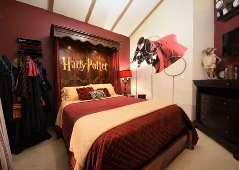 Map Themed Room, Harry Potter Hotel, Harry Potter Rooms, Harry Potter Themed Bedroom, Luxury Playhouses, Harry Potter Bedroom, Faux Brick Walls, Harry Potter Magic, Harry Potter Room