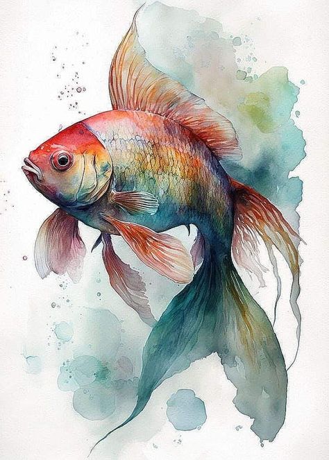 Goldfish Art Illustrations, Goldfish Watercolor, Goldfish Art, Sea Creatures Art, Learn Watercolor Painting, Watercolor Architecture, Watercolor Fish, Watercolor Paintings For Beginners, Whimsical Paintings