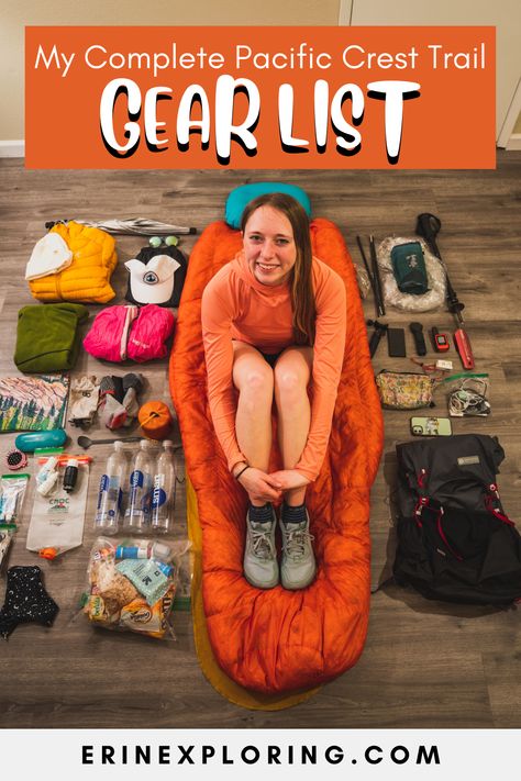 Pacific Crest Trail Gear List (lightweight, 11.6 lbs) — Erin Exploring Pacific Crest Trail Map, Hiking Gear List, Wonderland Trail, John Muir Trail, Gear List, Continental Divide, Tent Poles, Thru Hiking, Ultralight Backpacking