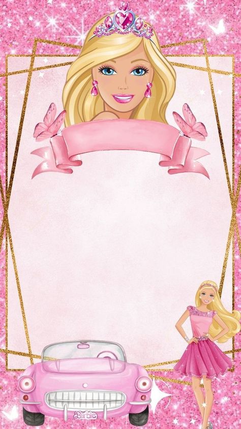 Girls Barbie Birthday Party, Birthday Invitation Background, Moana Invitation, Barbie Birthday Invitations, Barbie Invitations, Doll Birthday Cake, Disney Barbie Dolls, Barbie Birthday Cake, Barbie Party Decorations