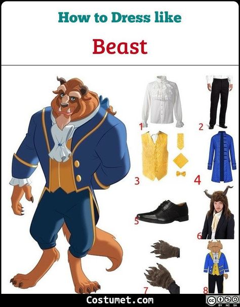 The Beast costume is a nice blue Victorian jacket, yellow paisley vest, and black dress pants for his famous ballroom dance with Belle.             #Male #Female #male #movies #Disney #female #BeautyandtheBeast #couple #Victorian #prince #princess Beast Costume Mens, Disney Beast Costume, Beast Costume Diy Men, Modern Beauty And The Beast Costume, Beast From Beauty And The Beast Costume, Beauty And Beast Diy Costume, Beauty & The Beast Costumes, Homemade Beauty And The Beast Costume, Beauty And The Beast Chambelanes Outfits