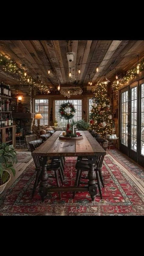 Winter Rugs, Rh Dorm, Cabin Vibes, Timber Frame House, Log Cabin Rustic, Fall Decorating Ideas, Cabin Christmas, Cabin Interiors, Christmas Porch Decor