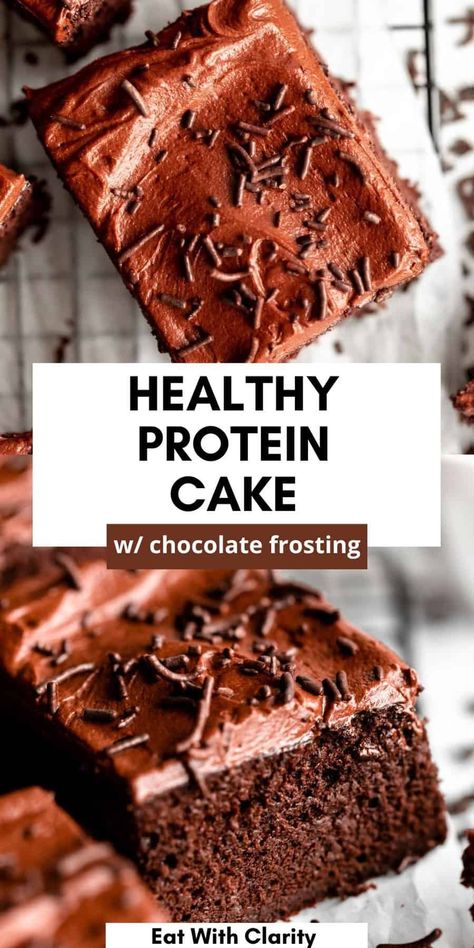 This chocolate protein cake is the perfect healthy chocolate recipe. It's made with oat flour, easy to make, gluten free and dairy free optional. This gluten free protein cake has 10 grams of protein per serving and is moist, fluffy and perfect for a healthy dessert. Healthy Chocolate Lovers Cake, Healthy Chocolate Protein Desserts, Baking With Chocolate Protein Powder, Protein Powder Recipes Chocolate, Chocolate Protein Powder Recipes, Protein Chocolate Cake, Protein Cake Pops, Protein Powder Cake, Protein Cake Recipe