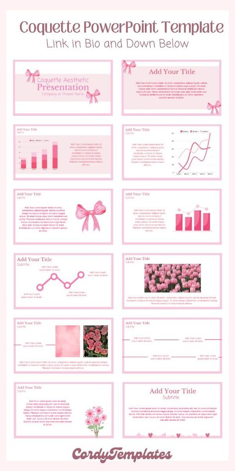 is a perfect choice for your next presentation. It features a modern and feminine design with bright colors and floral accents. The template is easy to use and customize, so you can create a presentation that is both stylish and Id Templates Aesthetic, Coquette Powerpoint, Coquette Presentation, Aesthetic Powerpoint Presentation, Aesthetic Slides Presentation, Canva Aesthetic Template, Aesthetic Slides, Canva Templates Ideas, Cute Presentation