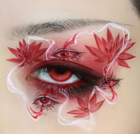 Eye makeup/eye shadow looks/ red Fantasy Eye Makeup, Artistic Eye Makeup, Fantasy Makeup Looks, Eyes Makeup Looks, Eyeshadow Art, Dragon Makeup, Fire Makeup, Flower Eyes, Cute Eye Makeup