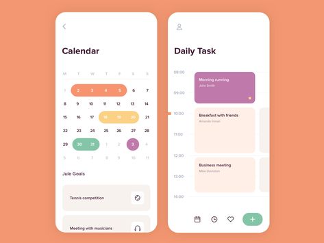 Mobile app - Goal setting calendar by Outcrowd  on Dribbble Task App, App Colors, Desain Ux, Mobile App Inspiration, To Do App, Graphic Design Magazine, Ui Design Mobile, App Inspiration, Ui Ux 디자인