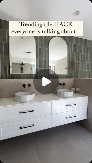 The Bathroom Guide on Instagram: "TRY THIS 👇🏻

Half-and-half, wall tile designs 🔥

Something only time will tell you…

Half-and-half wall tile designs are trending for reasons that go beyond aesthetics ✨

Did you know that using a half-wall tile design with 600x600mm (24x24 inches) tiles, or any larger tile, on the lower section and a feature tile like a small mosaic on the upper section, will be easier to maintain? 🤔💭

This is because most feature tiles, like mosaics, have numerous grout lines that can deteriorate quickly when constantly exposed to water, as in a standard feature wall installed from floor to ceiling!

A half-wall design minimizes the hard-to-clean mess of grout lines since larger tiles reduce the number of grout lines overall 👏

AND you’ll save money too! Mosaics or Tile Halfway Up Bathroom Wall, Half Tiled Bathroom Walls, Tile Hacks, Wall Tiles Design, Large Tile, Tile Trends, Feature Tiles, House Bathroom, Tile Design