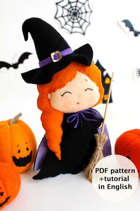 Diy Felt Crafts, Witch On A Broomstick, Bright Halloween, Felt Witch, Patterns Halloween, Felt Decor, Felt Crafts Diy, Felt Halloween, Felt Baby