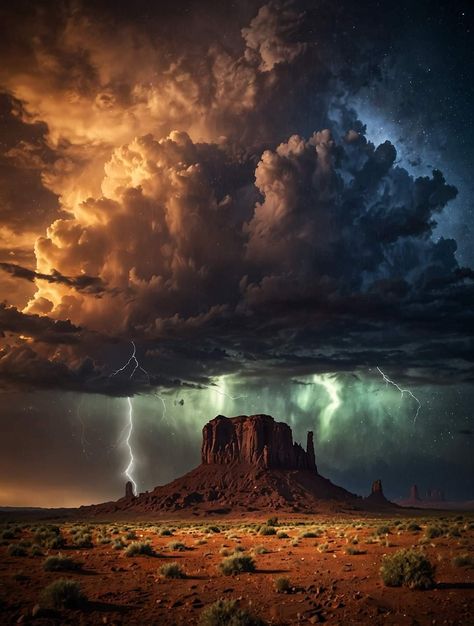 Storm Pictures Thunderstorms, Rain In Desert, Rain In The Desert, Environment Landscape, Lighting Storm, Desert Thunderstorm, Earth Changes, Rock Box, Lightning Photos