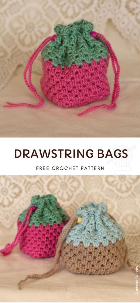 Easy Drawstring Bag - Free Patterns and Ideas - Pattern Center Crochet Drawstring Bags, Crochet Drawstring Bag, Drawstring Bag Pattern, Crochet Drawstring, Crochet Purse Pattern Free, Free Crochet Bag, Crochet Bag Pattern Free, Craft Decorations, Crochet Pouch