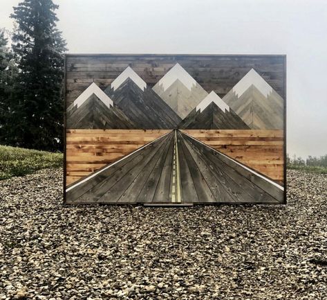 Recycled Wood Art, Mountain Wood Art, Wood Art Design, Wood Wall Art Diy, Wood Art Projects, Reclaimed Wood Wall Art, Road Design, Reclaimed Wood Wall, Diy Holz