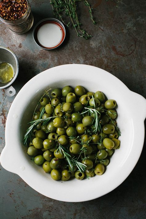 Recipe | Herb-Roasted Castelvetrano Olives - A Daily Something Olives Aesthetic, Fig Aesthetic, Olive Aesthetic, Black Olives Recipes, Italian Pantry, Capsule Kitchen, Castelvetrano Olives, Yoga Event, Roasted Olives