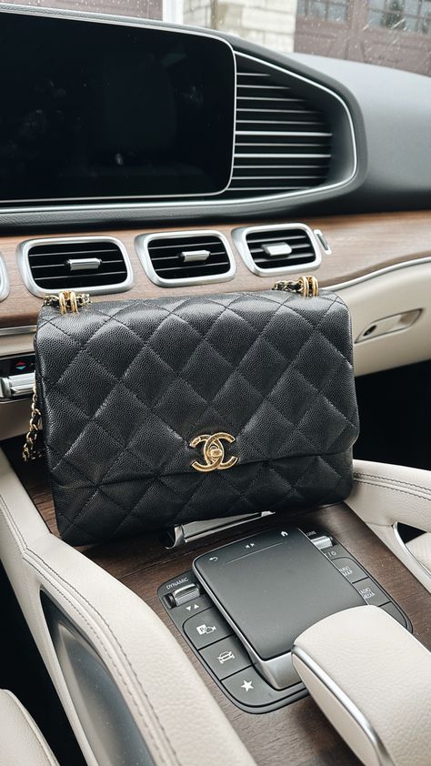 Small Chanel Quilted Black Caviar Coco First Flap Bag with Gold Hardware Chanel Bag Outfit, Chanel Woc, 2024 Goals, Chanel Flap Bag, Black Caviar, One Bag, Black Hand, Black Quilt, Chanel Black