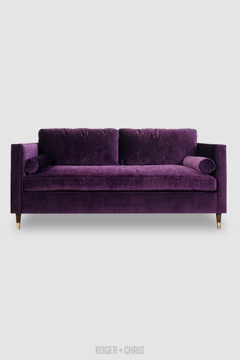 Mid-Century Modern Track Arm Sofas, Armchairs, Sectionals | Harley from Roger Chris Mcm Sofa, Sofa Contemporary, Midcentury Modern Style, Purple Sofa, Bolster Pillows, Custom Sofa, Bolster Pillow, Purple Fabric, Murphy Bed