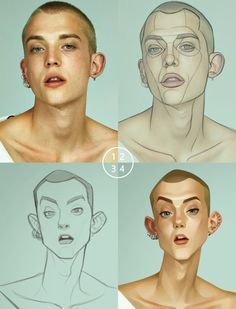 ArtStation - Man, miji lee 얼굴 드로잉, Drawing Cartoon Faces, 얼굴 그리기, Drawing Cartoon Characters, Drawing Faces, Digital Paintings, Cartoon Faces, Digital Painting Tutorials, Poses References