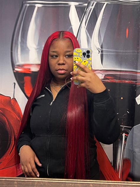 Red Middle Part Quick Weave, Red Middle Part Sew In Weave, Red Leave Out, Red Sew In Weave With Leave Out, Red Sew In, Middle Part Quick Weave, Weave With Leave Out, Black Hair Protective Styles, Middle Part Sew In