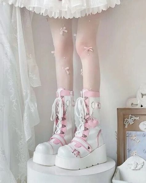 Luxury Gothic Kawaii Lace up Platform Boots "Discover the ultimate blend of elegance and edge with our Luxury Gothic Kawaii Lace-up Platform Boots. Perfect for making a bold statement, these boots feature intricate lace-up details, high-quality materials, and a towering platform. Elevate your style with a touch of kawaii charm and gothic sophistication. Shop now for worldwide shipping! 💜 Shop Link: gothickawaii.com 💜 Item Link: https://gothickawaii.com/products/Luxury-Gothic-Kawaii-Lace-up... Gothic Kawaii, Y2k Heart, Heart Decor, Kawaii Dress, Wedges Style, Martin Boots, Heart Decorations, Long Boots, Platform Boots