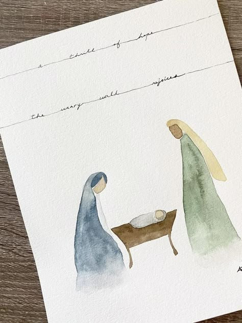 Nativity Watercolor Cards, Watercolor Nativity, Christmas Cards Diy, Watercolor Christmas Cards Diy, Nativity Painting, Holiday Watercolor, Painted Christmas Cards, Watercolor Winter, Watercolor Paintings For Beginners