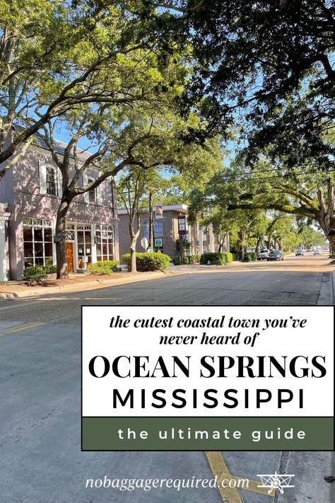 Ocean Springs, Mississippi is the cutest little coastal town on the Gulf of Mexico. With miles of beaches, world class food, and fantastic shopping, Ocean Springs should be on your bucket list. The self proclaimed "quaint little drinking town with an art problem" is the perfect place for a girls weekend or romantic getaway. Get ALL the details on this Southern USA beach destination including where to stay, what to eat, and things to do! Mississippi Christmas, Ocean Springs Mississippi, Usa Beach, Ocean Springs Ms, Southern Usa, Vacations In The Us, Ocean Springs, Usa Beaches, Ultimate Bucket List