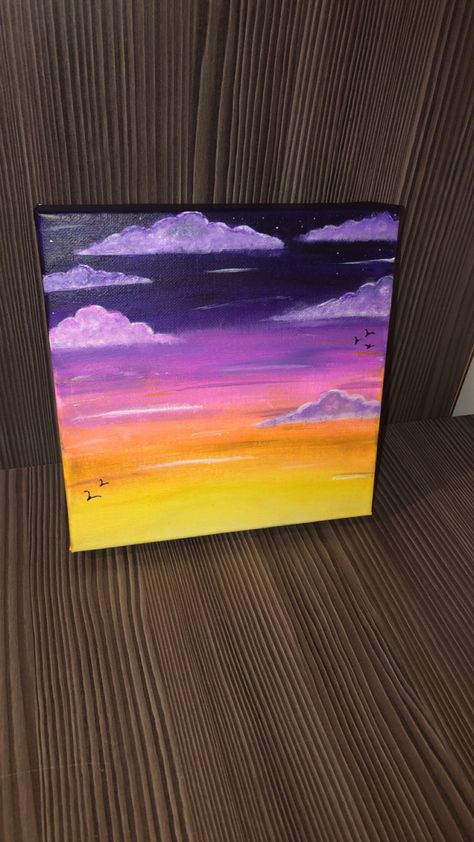 Sunset Purple Painting, Pink Purple Sunset Painting, Purple Sunset Painting Easy, Purple And Yellow Painting, Purple Painting Ideas, Purple Sunset Painting, Pink Sunset Painting, Drawing Ideas On Canvas, Paint Beginner