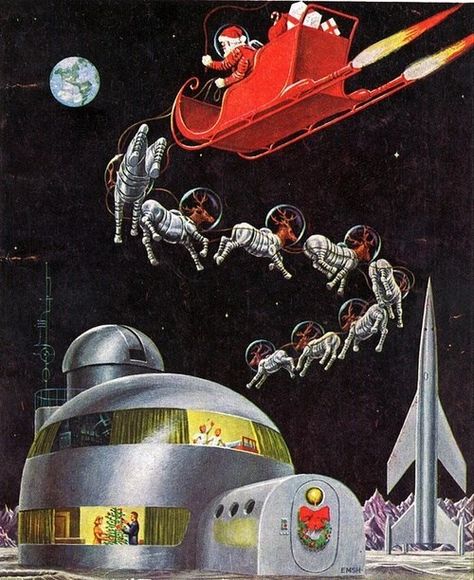 Sci-Fi Santa Santa Klaus, Steampunk Christmas, Weird Vintage, Christmas Cover, Vintage Christmas Images, Mid Century Christmas, Deco Retro, Christmas Graphics, Christmas Past