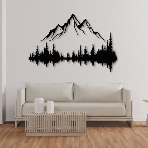 Sunroom Cabin, Ideas Cuadros, Metal Ideas, Cnc Ideas, Forest Decor, Large Decor, Forest Wall, Mountain Wall, Tree Wall Decor