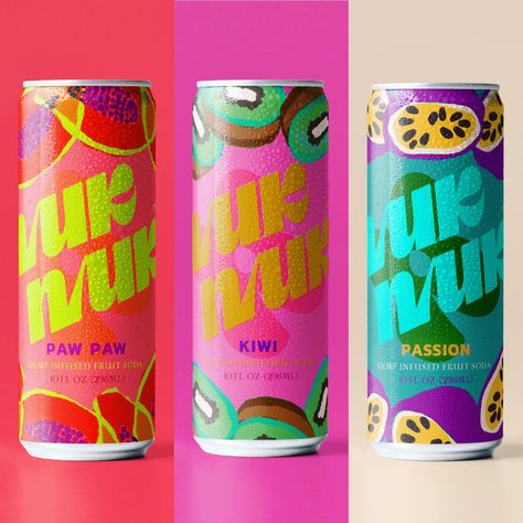 Fruit Drink Packaging Design, Energy Drink Graphic Design, Beverage Can Design, Groovy Packaging, Cider Branding, Soda Can Design, Energy Drink Packaging, Infused Fruit, Soda Design