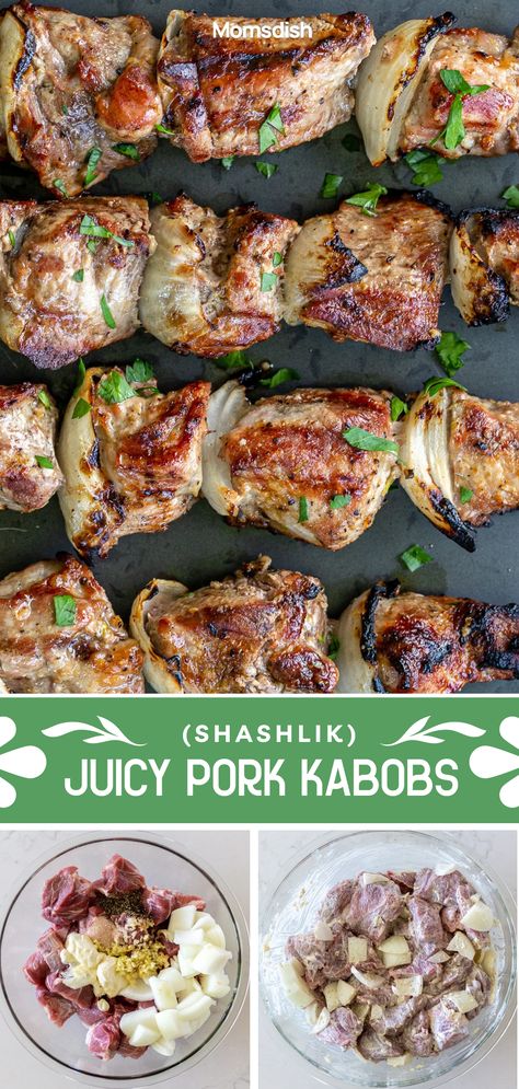 Pork kabobs are a delicious and versatile dish that features skewered pieces of marinated pork cooked on a grill. They are a popular choice for outdoor barbecues, picnics, or gatherings, as they are easy to prepare and offer a flavorful and juicy meal. To make pork kabobs, pork cubes are marinated in a mixture of mayo and seasonings to enhance their flavor and tenderness. Pork kabobs are often served hot off the grill and can be enjoyed on their own or served with a sides. Pork Kabob Recipes, Pork Marinated Recipes, Meat Kabobs On The Grill, Pork Shish Kebabs On The Grill, Pork Kabobs On The Grill Marinade, Pork Tenderloin Kabobs On The Grill, Pork Shish Kabobs Marinade Recipe, Pork Kebabs In The Oven, Pork Kabobs In The Oven