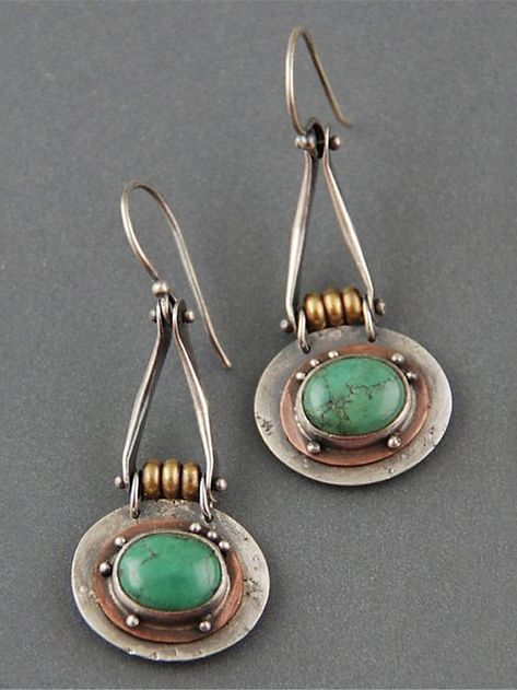 Recycled Jewelry Earrings, Metalwork Jewelry Artful Home, Vintage Southwestern Jewelry, Bohemian Glass Earrings, Dangle Metal Earrings, Silver Earrings Silversmith, Antique Turquoise Earrings, Earrings Handmade Boho Vintage, Etching Metal Jewelry