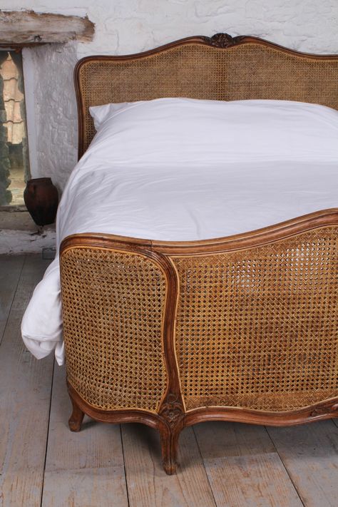 French Corbeille Cane King Size Bed | 407650 | Sellingantiques.co.uk French Wooden Bed, King Rattan Bed, French King Size Bed, French Style Bed Frame, French Rattan Bed, Rattan King Bed, Diy Cane Bed Frame, King Size Beds Master Bedrooms, French Boho Bedroom