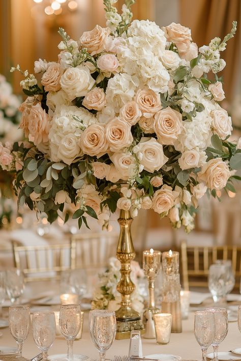 Timeless Elegance: Ivory and Blush Perfection Wedding Floral Centerpieces Round Table, Unique Wedding Centerpiece Ideas, Wedding Table Centerpieces Elegant, Timeless Wedding Decor, Unique Wedding Centerpieces, Wedding Centerpiece Ideas, Timeless Color Palette, Gold Centerpieces, Flower Centerpiece