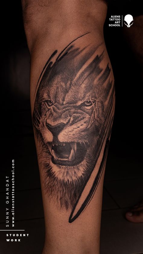 With inked pride, a lion's might, An emblem of courage, shining bright. Majestic art, forever in sight. #liontattoo #liontattoos #animaltattoos #alienstattooschool #photorealistictattoos #animaltattooideas Lion Roaring Tattoo, Roaring Lion Tattoo, Simple Compass Tattoo, Aliens Tattoo, Tattoo School, Majestic Art, Simple Compass, Trishul Tattoo Designs, Tattoo Training