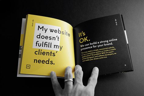 <em>It's OK</em> (or An Optimistic Approach for A Pessimistic Brand Owner) Self-Promotion Commercial Website, Promotion Ideas, Brand Owner, Portfolio Presentation, Advertising Services, Grafic Design, Book Design Layout, Self Promotion, Modern Branding