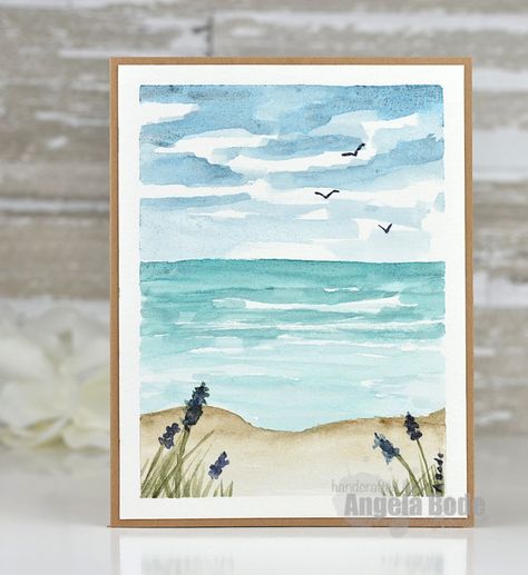 Beach Themed Watercolor, How To Paint Sea Watercolor, Watercolor Beach Scenes Easy, Easy Watercolor Sketchbook Ideas, Easy Beach Watercolor Paintings, Beach Watercolor Paintings Simple, Beachy Watercolor Ideas, Coastal Watercolor Paintings, Bathroom Watercolor Art