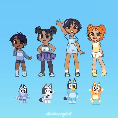 Kat/Kitkat | Me: complains about gross adult bluey fans last week Me: draws this. #bluey #blueyfanart human versions of bluey characters | Instagram Bluey Characters, Cartoon Characters As Humans, Cute Funny Cartoons, Cute Doodles Drawings, Cartoon Crossovers, Cute Little Drawings, Cute Art Styles, Kids Shows, Disney Fan Art