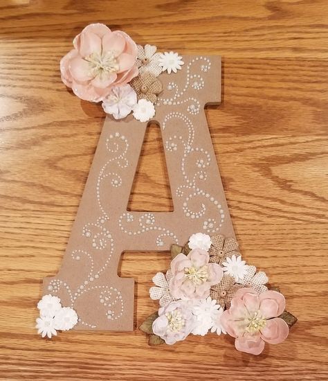 Decorated Letter A How To Decorate Letters, Letter A Decoration, Decorated Letters, Decorated Letters For Wall, Letter Decoration Ideas, Wood Letters Decorated, Initial Crafts, Wooden Letter Ideas, Frames Diy Crafts