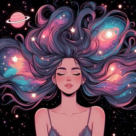 Women In Space Art, Aquarius Pictures, Space Girl Art, Galaxy Illustration, Crystals Art, Cosmic Girl, Space Artwork, Space Girl, Cute Simple Wallpapers