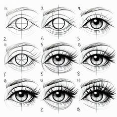 How To Draw Slanted Eyes, Basic Face Drawing Step By Step, Eye Drawing Profile, How Draw Face Step By Step, Eye Studies Drawing, Pencil Sketches Of Eyes, How To Draw Eyeballs, How To Sketch Eyelashes, How To Draw Human Eyes