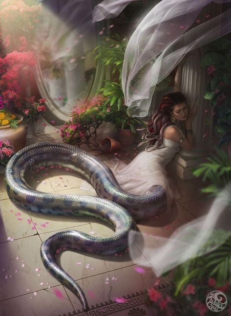 Medusa Art, Mythology Art, Fantasy Creatures Art, Fantasy Monster, Mythical Creatures Art, Mythological Creatures, Creature Concept Art, A Snake, Arte Fantasy