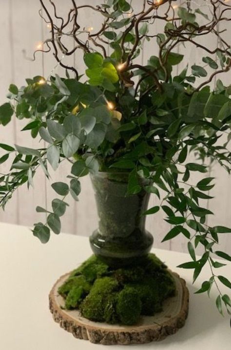 Live Moss Centerpieces, Enchanted Floral Arrangements, Woodland Flower Arrangements Forest Wedding, Vines Centerpieces Wedding, Fairy Tale Flower Arrangements, Table Centerpieces For Work Event, Enchanted Forest Floral Arrangements, Fairy Garden Centerpieces Wedding Ideas, Moss Centerpiece Wedding Enchanted Forest