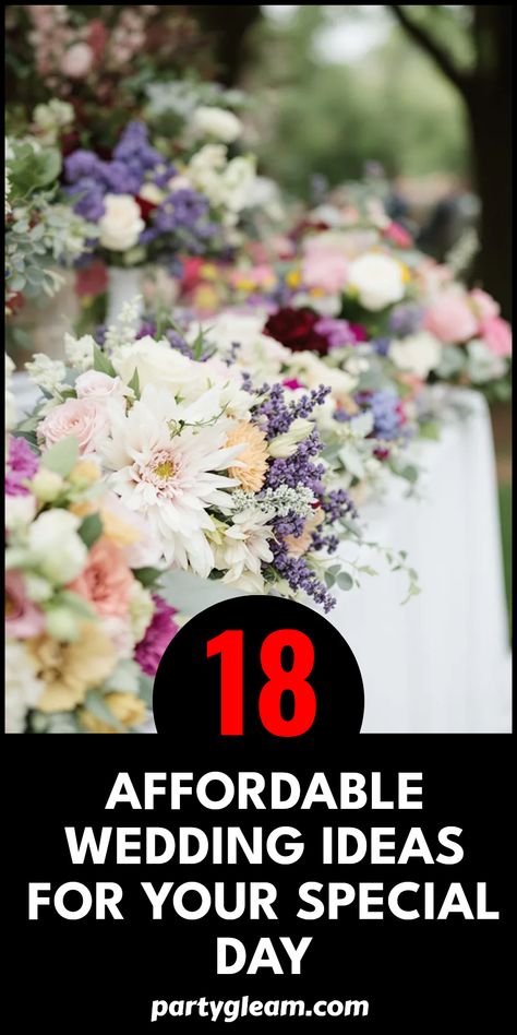 Creating a beautiful wedding doesn't have to mean spending a fortune. Here are 18 affordable wedding ideas that will help you design a memorable celebration on a budget. From choosing seasonal flowers for stunning decorations to unique DIY invites that impress without extracting too much cash from your budget, each idea is easy to implement. Get inspired and incorporate clever ways to save while still making your special day feel perfect! Explore cost-effective themes, delicious money-saving menus, and charming decor tips that delight guests! April Wedding Ideas, September Wedding Ideas, July Wedding Ideas, Inexpensive Wedding Ideas, Cricket Wedding, Affordable Wedding Ideas, Budget Wedding Ideas, Cheap Wedding Ideas, Wedding Diys