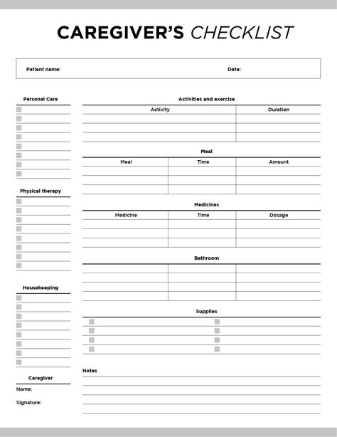 Printable Medication List Templates For Patients And Caregivers Patient Care Plan Template, Caregiver Schedule Template, Caregiver Daily Log Sheet, Caregiver Binder Free Printables, Caregiver Checklist Template, Home Health Care Caregiver Tips, Caregiver Checklist, Medication Aide, Medical Printables