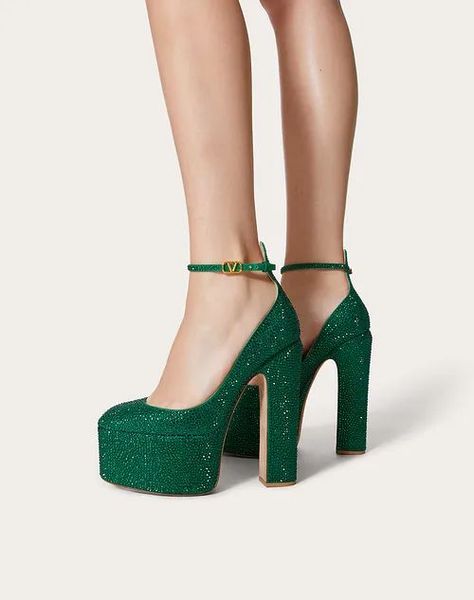 Platform Heels Aesthetic, Valentino Heels, Prom Outfit, Heels Aesthetic, Green Prom, Prom Heels, Red High Heels, Valentino Women, Ankle Strap Pumps