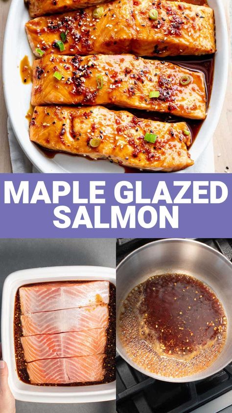 What does it really take to make restaurant quality maple glazed salmon recipe at home? Here are tips to use salmon and bold Asian flavors to make an elegant main course for entertaining or a quick week weeknight meal. If you’re looking for healthy, easy seafood dish, check out our popular recipe at www.healthyseasonalrecipes.com. Maple Soy Salmon, Ginger Glaze, Salmon Meal Prep, Maple Glazed Salmon, Salmon Glaze Recipes, Salmon Spices, Asian Inspired Dishes, Easy Seafood, Glazed Salmon