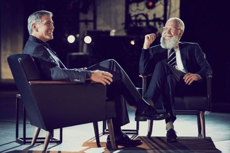 David Letterman’s Netflix Show and George Clooney Interview Talk Show Photoshoot, Interview Reference Shots, Talk Show Aesthetic, Interview Studio, Interview Photography, Youtube Backdrops, Armchair Expert, Studio Room Design, Set Design Photography