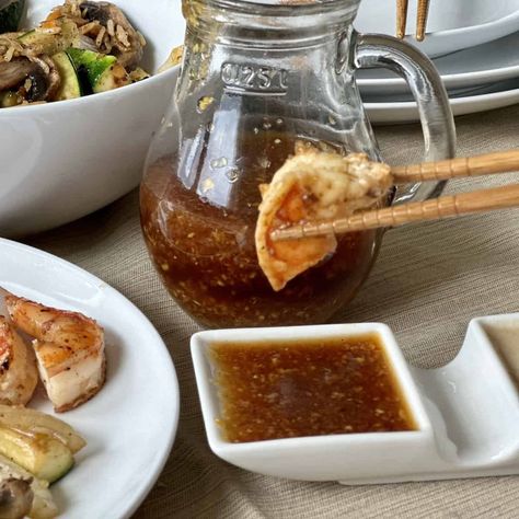 The Best Copycat Hibachi Ginger Dipping Sauce Recipe • Fancy Apron Hibachi Brown Sauce, Hibachi Sauce Recipe Brown, Ginger Sauce Hibachi, Copycat Hibachi, Japanese Ginger Sauce, Dips Ideas, Ginger Dipping Sauce, Fancy Apron, Hibachi Vegetables